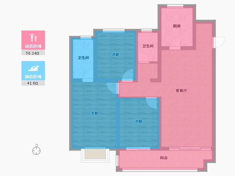 甘肃省-庆阳市-怡泽苑-86.40-户型库-动静分区