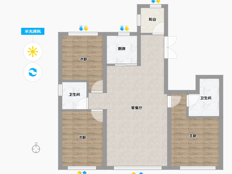 辽宁省-大连市-铁龙·连兴里-77.56-户型库-采光通风