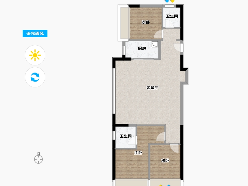 陕西省-西安市-华润置地港悦城嘉悦-82.16-户型库-采光通风