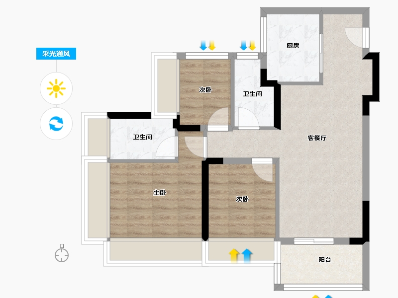 广东省-东莞市-旗峰润府-68.11-户型库-采光通风