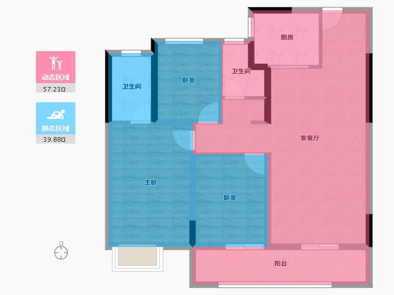 陕西省-西安市-华润置地港悦城嘉悦-86.62-户型库-动静分区