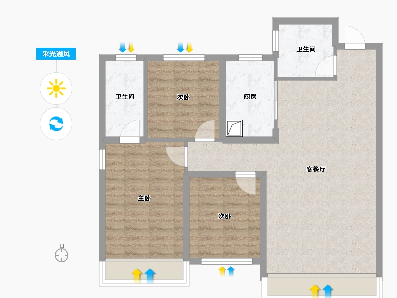 河北省-保定市-绿城·保定蘭园-82.20-户型库-采光通风