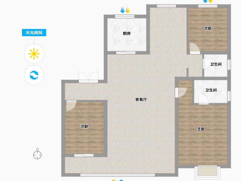 山东省-潍坊市-中海·天钻-127.75-户型库-采光通风