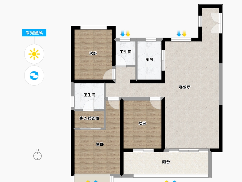 山西省-忻州市-荣盛华府-107.00-户型库-采光通风