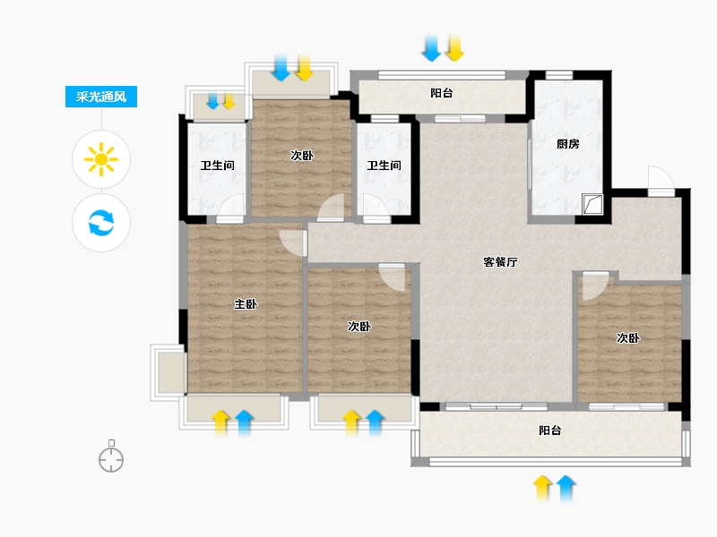 湖南省-长沙市-明昇望月府-128.56-户型库-采光通风