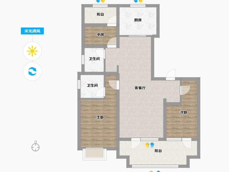 山东省-青岛市-中国铁建·峯悦湾-91.63-户型库-采光通风