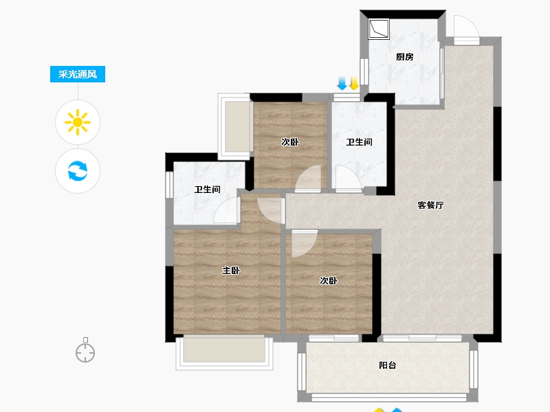 广西壮族自治区-南宁市-邕府·紫荆园-74.74-户型库-采光通风