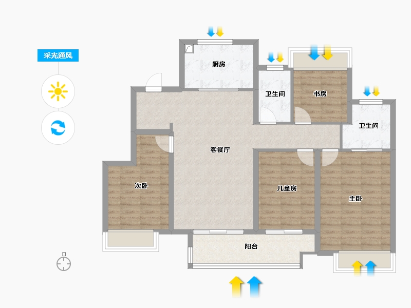 江苏省-徐州市-保利万科·兴望-104.96-户型库-采光通风