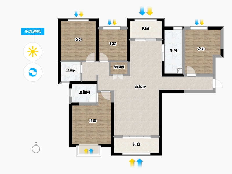 陕西省-渭南市-御林花苑-114.55-户型库-采光通风