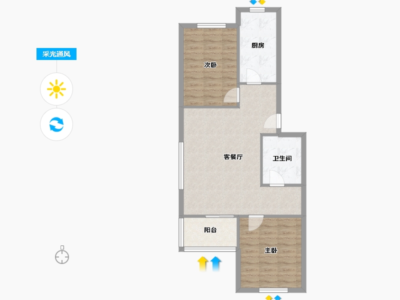 内蒙古自治区-呼和浩特市-艾博龙园-64.00-户型库-采光通风