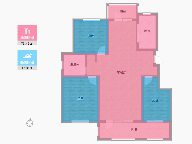 新疆维吾尔自治区-伊犁哈萨克自治州-九合院-98.40-户型库-动静分区