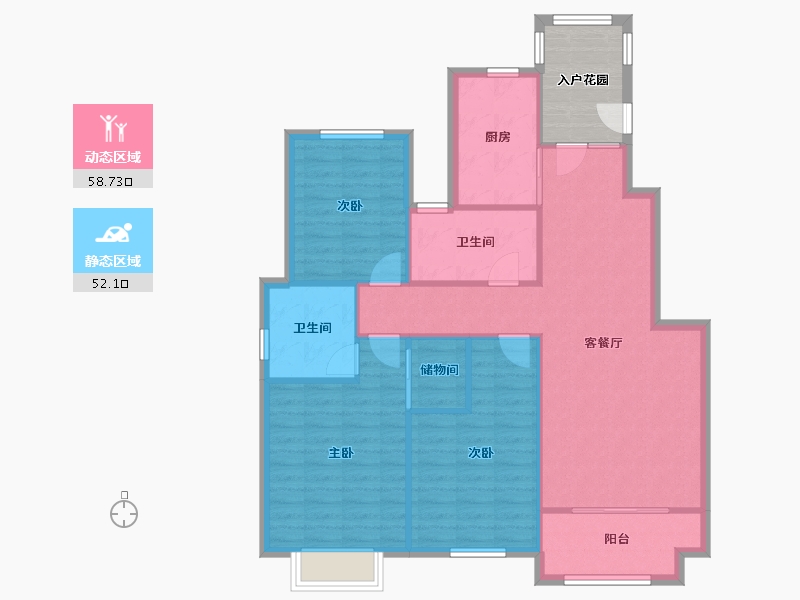 江苏省-无锡市-天鹅湖花园-B区-100.00-户型库-动静分区