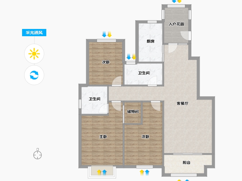 江苏省-无锡市-天鹅湖花园-B区-100.00-户型库-采光通风