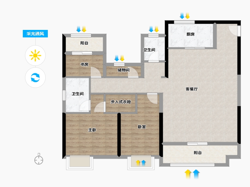 陕西省-西安市-华发·利君｜都荟城央-104.73-户型库-采光通风