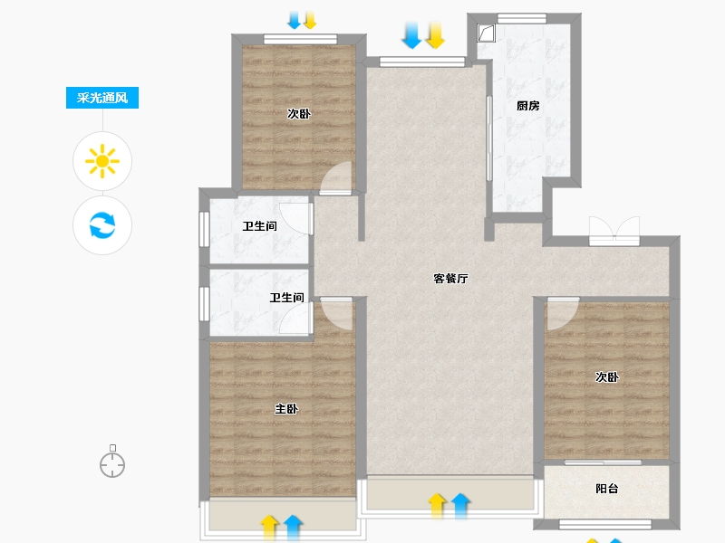 山东省-东营市-众成公园华著-104.07-户型库-采光通风