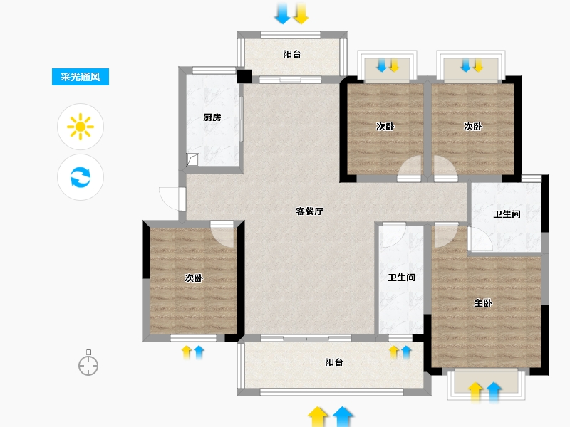 湖南省-长沙市-祥龙御苑-130.00-户型库-采光通风