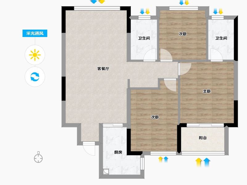 河南省-郑州市-鑫生坤悦居-91.20-户型库-采光通风