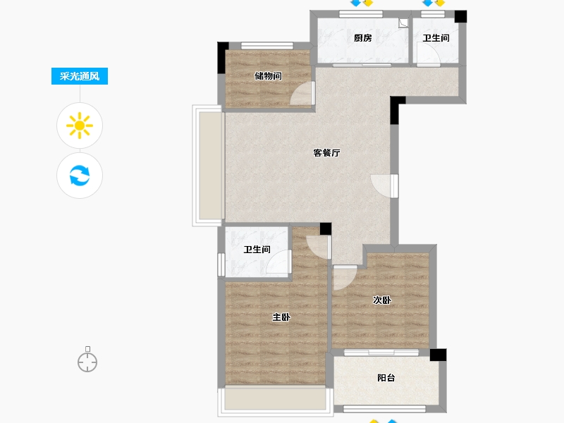 浙江省-绍兴市-泰景苑-76.00-户型库-采光通风