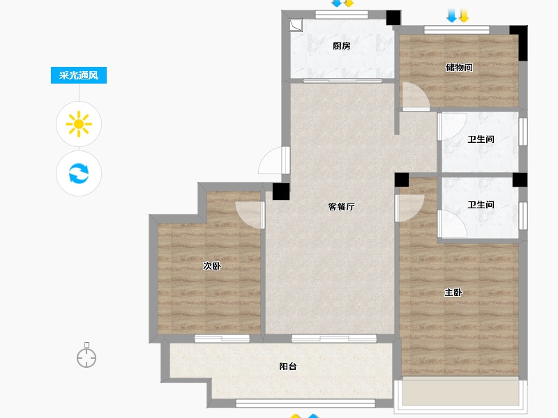 浙江省-绍兴市-泰景苑-82.92-户型库-采光通风