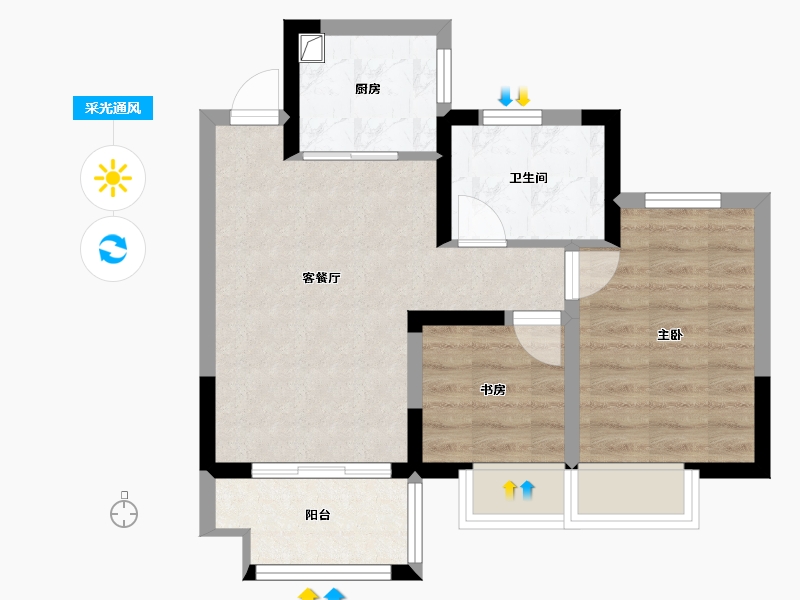 浙江省-嘉兴市-中天熙和诚品苑-51.96-户型库-采光通风