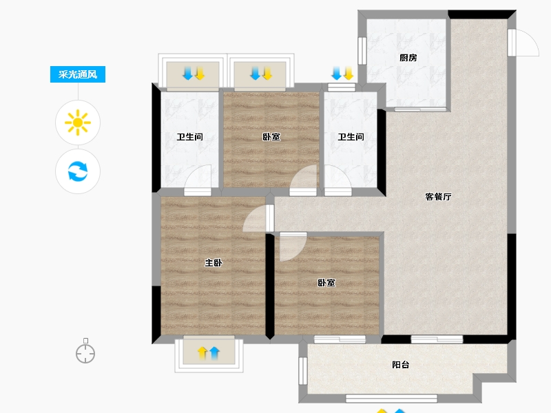 江苏省-无锡市-康桥悦蓉园-83.22-户型库-采光通风