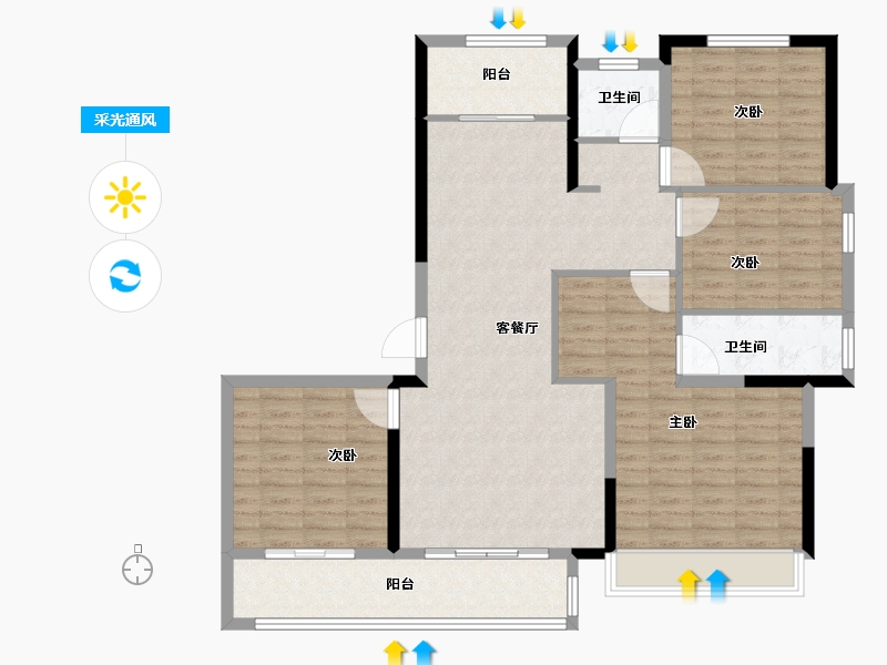 山东省-菏泽市-珠光国宾府-120.00-户型库-采光通风