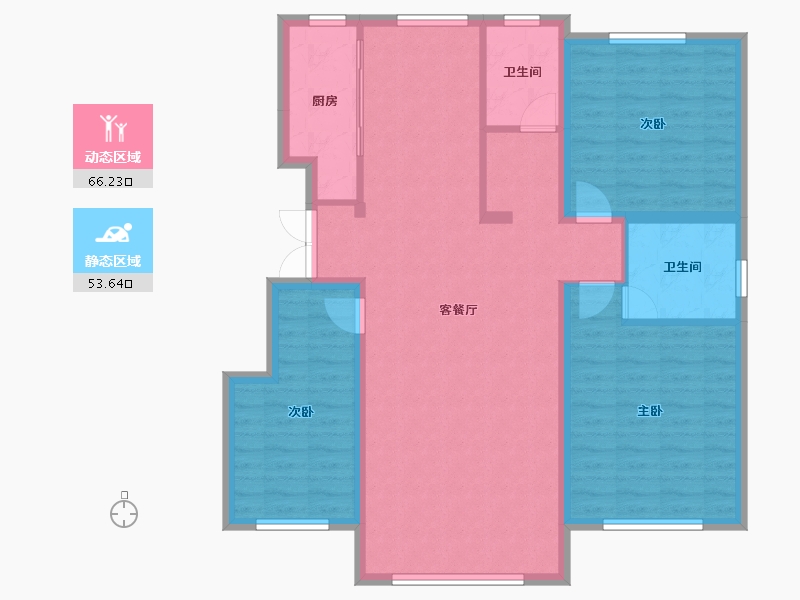 内蒙古自治区-鄂尔多斯市-康和山庄-132.74-户型库-动静分区