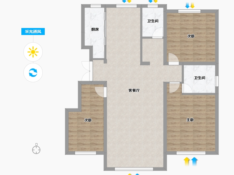 内蒙古自治区-鄂尔多斯市-康和山庄-132.74-户型库-采光通风