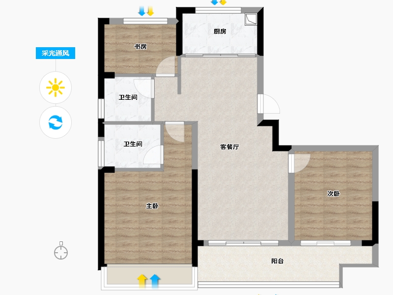 浙江省-绍兴市-泰景苑-88.00-户型库-采光通风