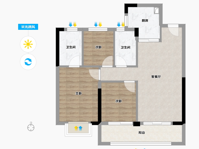 浙江省-宁波市-保利·朗玥华章-70.42-户型库-采光通风