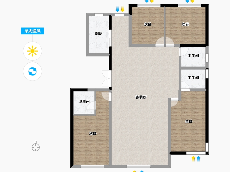 内蒙古自治区-鄂尔多斯市-中铁二十三局集团瑜瑾园住宅小区项目部-150.00-户型库-采光通风