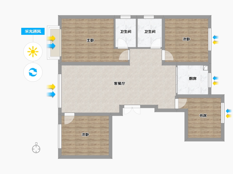 内蒙古自治区-鄂尔多斯市-维邦紫瑞府-108.00-户型库-采光通风