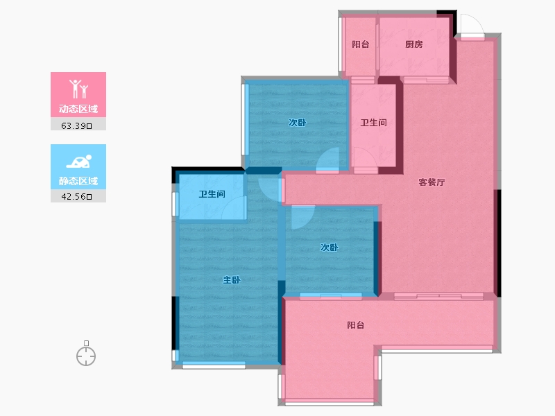 贵州省-遵义市-鑫洋御龙台-85.57-户型库-动静分区