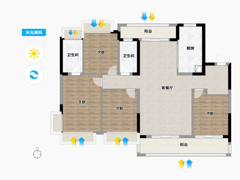 湖南省-长沙市-明昇望月府-127.36-户型库-采光通风