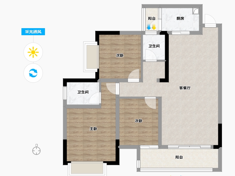 四川省-泸州市-众城繁华里-87.45-户型库-采光通风