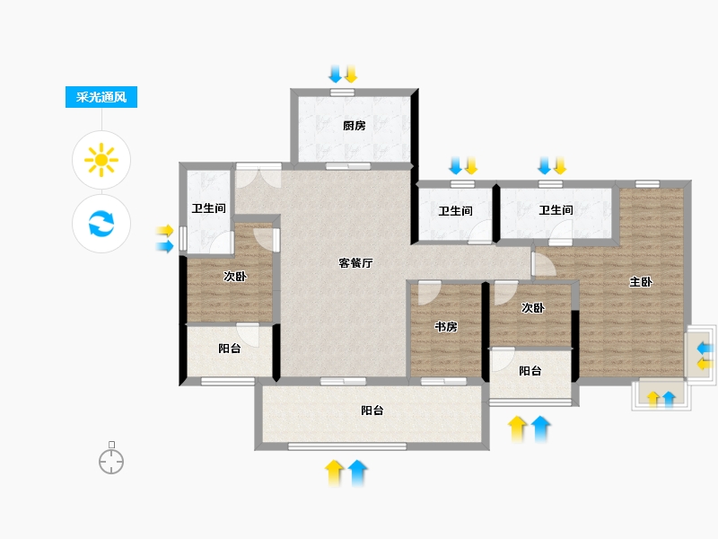 广东省-广州市-保利招商华发中央公馆-127.50-户型库-采光通风