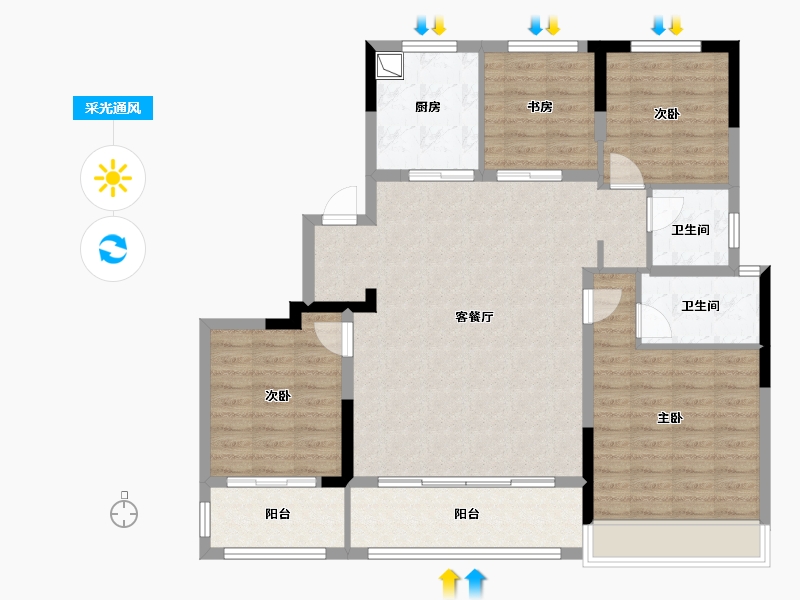 浙江省-杭州市-沐晴川府-110.62-户型库-采光通风