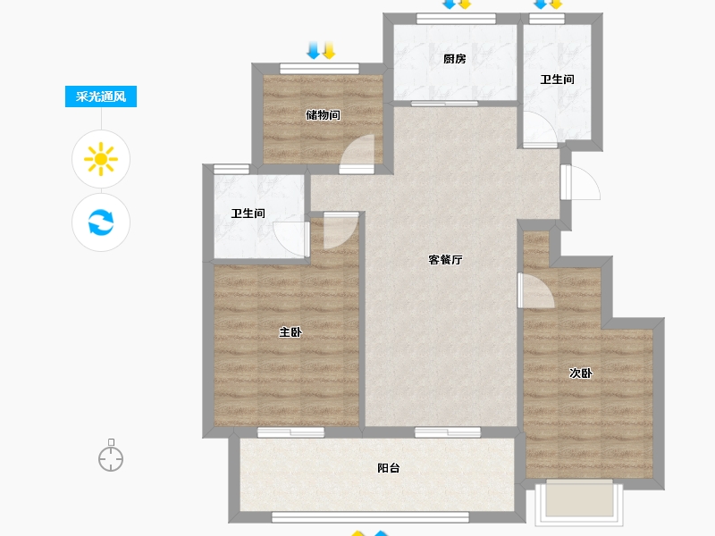 浙江省-绍兴市-泰景苑-84.00-户型库-采光通风