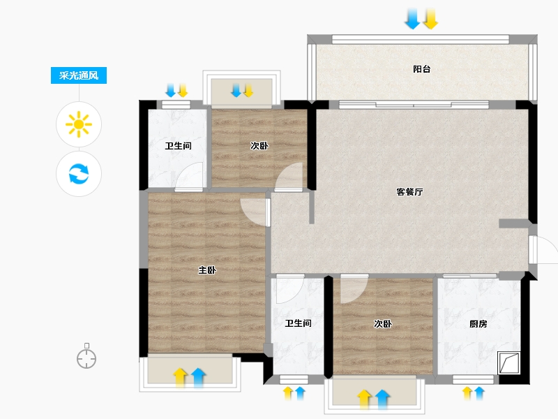 广西壮族自治区-南宁市-邕府·紫荆园-83.73-户型库-采光通风