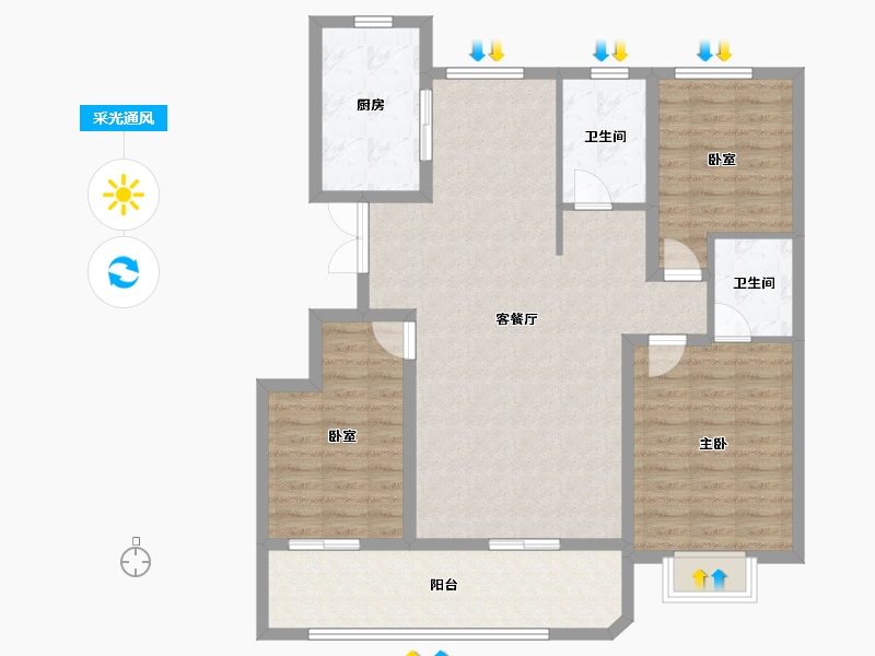 山东省-潍坊市-华安东方名郡-107.20-户型库-采光通风