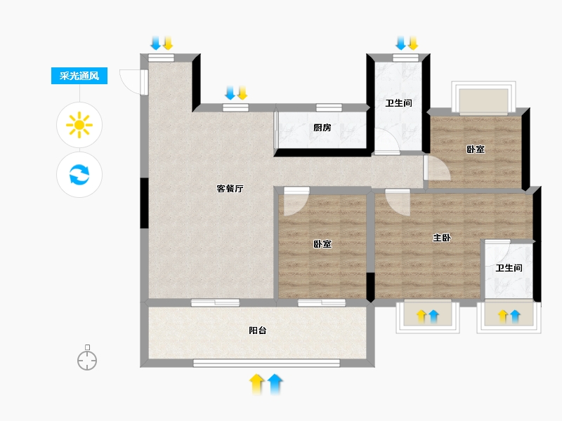 陕西省-延安市-邦泰锦天府-80.94-户型库-采光通风