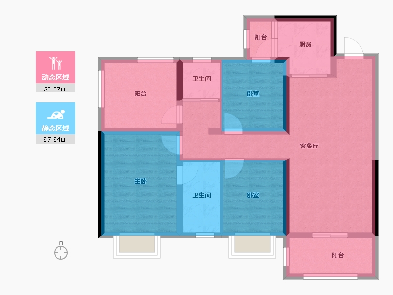 广西壮族自治区-贺州市-碧桂园天玺湾-88.34-户型库-动静分区