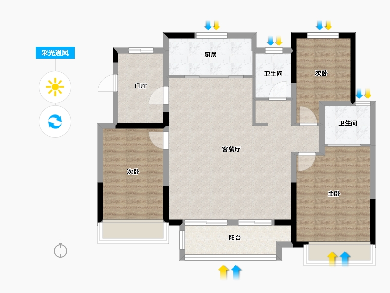 山东省-菏泽市-德惠公园城-96.00-户型库-采光通风