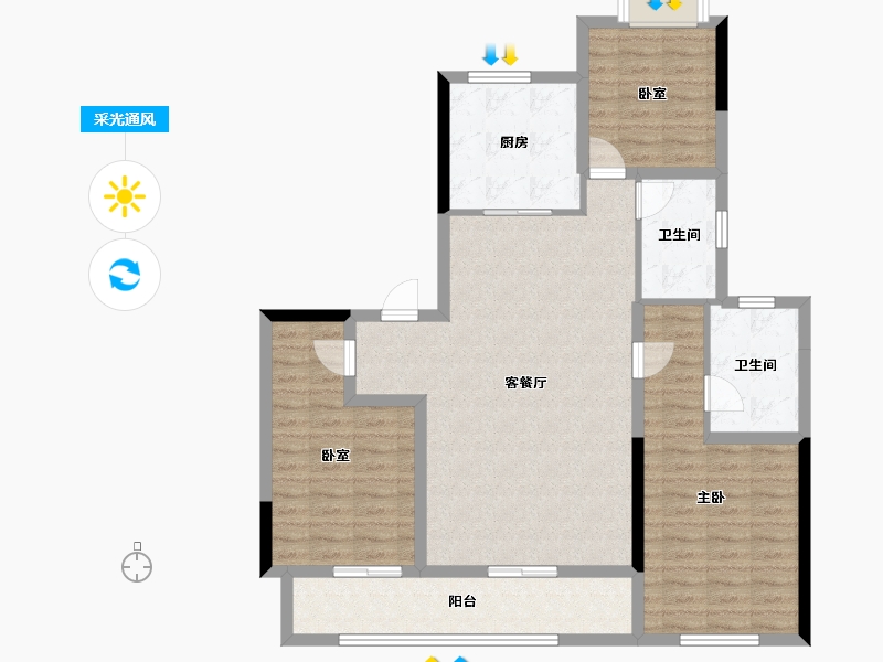 江苏省-南通市-臻如府-105.86-户型库-采光通风