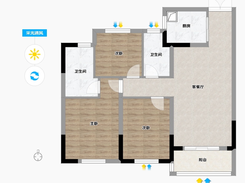 浙江省-湖州市-青荟里-79.85-户型库-采光通风