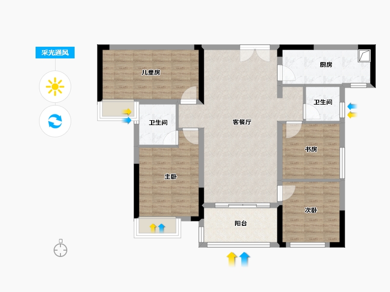 湖南省-长沙市-中铁置业诺德府-95.20-户型库-采光通风