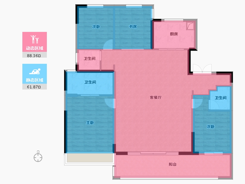 陕西省-西安市-华润置地港悦城嘉悦-137.21-户型库-动静分区