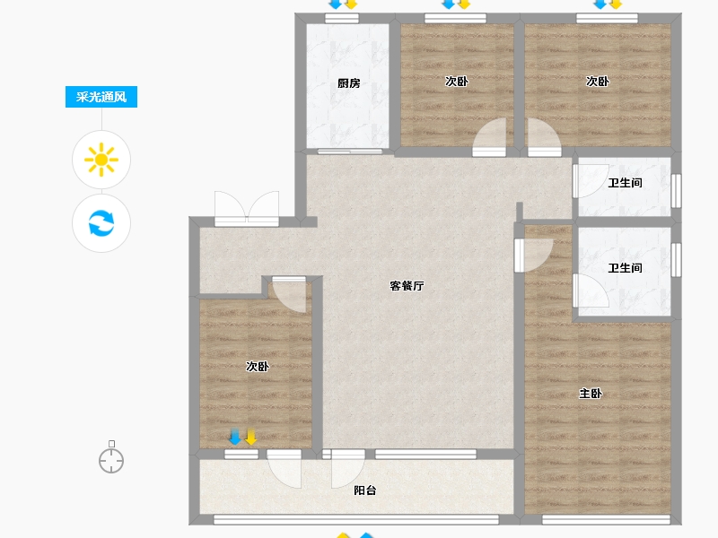 山东省-德州市-锦岸风华-107.40-户型库-采光通风