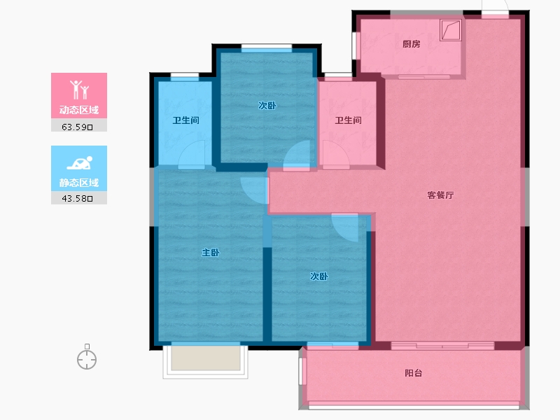 陕西省-西安市-高科·紫薇时光云境-96.30-户型库-动静分区