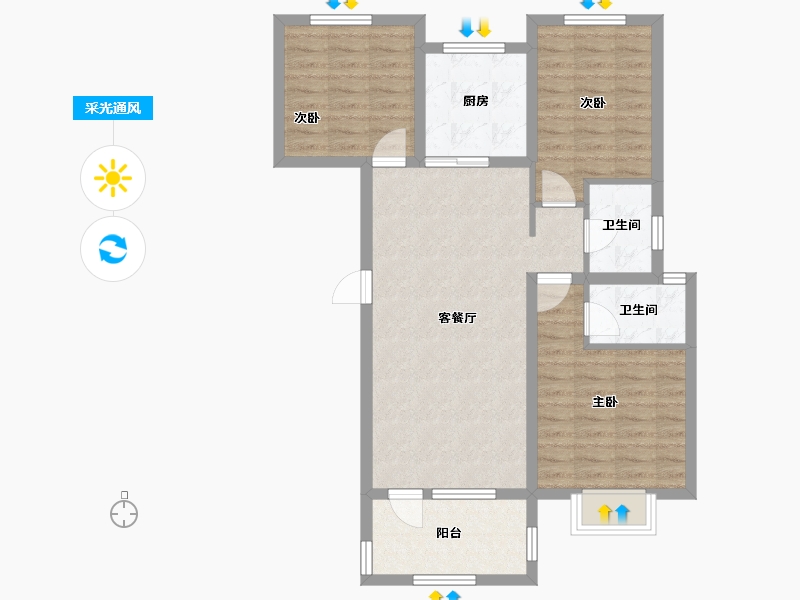 河北省-邯郸市-碧桂园翡翠郡-88.00-户型库-采光通风